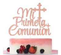 Mi Primera Comunión Cake Topper - First Holy Communion Cake Decor, God Bless This Child, Baby Shower, Wedding Baptism Christening Party Decorations Rose Gold Glitter