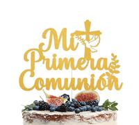 Mi Primera Comunión Cake Topper - First Holy Communion Cake Decor, God Bless This Child Cake Decor, Baptism Christening Baby Shower Wedding Party Decorations Gold Glitter