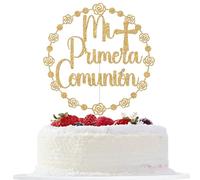 Mi Primera Comunión Cake Topper, First Holy Communion Decorations, God Bless, Religious Wedding Christening Baptism Baby Shower 1st Birthday Party Decorations Gold Glitter
