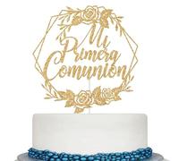 Mi Primera Comunion Cake Topper, God Bless Cake Topper, Spanish Baptism Decorations, First Holy Communion, Religious Wedding Christening Baptism Baby Shower 1st Birthday Party Decorations Gold Glitter