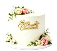 Mi Primera Comunion Cake Topper, Gold Acrylic Spanish My Baptism/First Holy Communionc Cake Decoration, Baby Shower Christening Party Cake Charm Decor Supplies