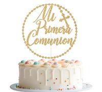 Mi Primera Comunion Cake Topper, Spanish Baptism Cake Topper, God Bless, First Holy Communion Decorations, Religious Baptism Christening Baby Shower 1st Birthday Party Decorations Gold Glitter