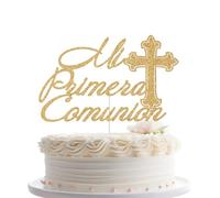 Mi Primera Comunion Cake Topper, Spanish Baptism Decorations, First Communion Cake Topper, God Bless, Religious Christening Baptism Baby Shower 1st Birthday Party Decorations Gold Glitter
