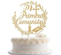 Mi Primera Comunion Cake Topper, Spanish First Communion Decorations, My Baptism, God Bless Decor, Religious Christening Baptism Baby Shower 1st Birthday Party Decorations Gold Glitter