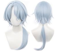 Mi sha Wig Plae Light Blue Long Straight Wigs with Low Ponytail Heat Resistant Synthetic Hairs for Women Men Comic Con Cosplay Halloween Wig