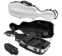 MI&VI NP-7016 Light Hard Shell Violin Case for (Full Sized) 4/4 Violins with Adjustable Straps | Water Resistant | Travel Backpack | Poly Carbon Fiber Shaped Violin Case (Silver)