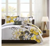 Mi Zone Allison Comforter Set Fun Bedroom Décor, Polyester, Yellow/Grey, 4 pc