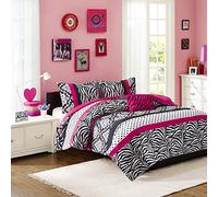 MI ZONE Comforter Set Fun Bedroom Décor, Polyester, Reagan, Pink, King/Lime King