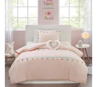 MI ZONE KIDS Queen Comforter Set for Girls, Pink Comforter Set Queen, Tessa Adorable Teen Bedding Sets for Girls, Fun Colorful Pom Pom Tassel, Sham, Boho Heart Throw Pillow, Full/Queen, Blush 4 Piece