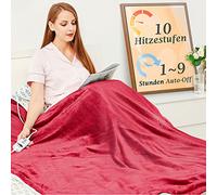 Mia&Coco Electric Heated Blanket 130x180 cm 10 Heat Settings 1 to 9 Hours Automatic Shut-Off Timer Overheating Protection Bed Fast Washable Flannel, Red