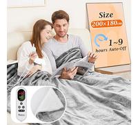 Mia&Coco Electric Heated Blanket Throw Flannel Sherpa Fast Heating 200x180cm, 10 Heat Levels & Up-to-9-Hours Auto-Off Timer & LED Display, for Home