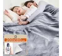 Mia&Coco Electric Heated Blanket Super King 180×200cm, Flannel Fleece Throw, 10 Heat Levels 25-53°C, 1-9H Auto-Off Timer Fast Heating, LED Controller, Overheat Protect, Machine Washable, UK Plug Grey