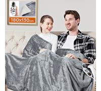 Mia&Coco Electric Heated Blanket Throw 130×180cm, Flannel Sherpa, Fast Heating, 10 Heat Levels, 9H Auto-Off, LED Controller, Overheat Protection, Machine Washable, ETL Certified, Grey