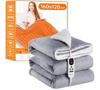 Mia&Coco Electric Heated Blanket Throw Flannel Sherpa Fast Heating 120x160cm, 10 Heat Levels & Up-to-9-Hours Auto-Off Timer & LED Display, for Home Office Use, Machine Washable, ETL Certified, Grey