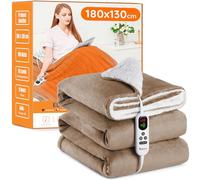 Mia&Coco Electric Heated Blanket Throw Flannel Sherpa Fast Heating 180x130cm, 10 Heat Levels & Up-to-9-Hours Auto-Off Timer & LED Display, for Home Office Use, Machine Washable, ETL Certified, Khaki