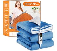 Mia&Coco Electric Heated Blanket Throw Flannel Sherpa Fast Heating 180x130cm, 10 Heat Levels & Up-to-9-Hours Auto-Off Timer & LED Display, for Home Office Use, Machine Washable, ETL Certified, Blue