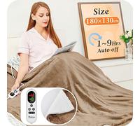 Mia&Coco Electric Heated Blanket Throw Flannel Sherpa Fast Heating 180x130cm, 10 Heat Levels & Up-to-9-Hours Auto-Off Timer & LED Display, for Home Office Use, Machine Washable, ETL Certified, Khaki