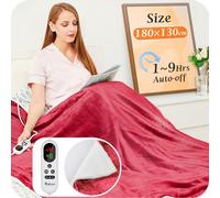 Mia&Coco Electric Heated Blanket Throw Flannel Sherpa Fast Heating 180x130cm, 10 Heat Levels & Up-to-9-Hours Auto-Off Timer & LED Display, for Home Office Use, Machine Washable, ETL Certified, Red