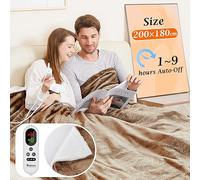 Mia&Coco Electric Heated Blanket Throw Flannel Sherpa Fast Heating 200x180cm, 10 Heat Levels & Up-to-9-Hours Auto-Off Timer & LED Display, for Home Office Use, Machine Washable, ETL Certified, Khaki
