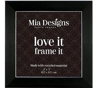 Mia Designs Picture Frame Black with Silver Lines 5x5 13x13 Cm Photo Frame for Desk, Wall and Table Top in Eco-friendly PS material Environmentally Friendly Freestanding Frame