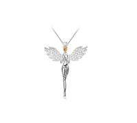 Mia Grace Angel Pendant Necklace with Crystal Wings, Rhodium Plated, Gold or Silver, 18-22 Inch Adjustable Chain in White Gift Pouch (Silver, Happy Birthday Card)