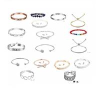 Mia Grace Jewellery Bangle Gift Set, 6 Pack with Personalised Message, Rhodium Plated Alloy, Silver or Rose, Austrian Crystals, 6.5-7cm Diameter (Happy Anniversary)