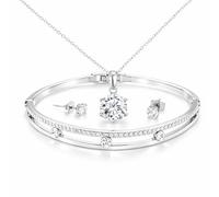 Mia Grace Jewellery Capella Jewelry Set with Crystals from Austrian, Solitaire Pendant Necklace 42cm, Bangle 6cm, Stud Earrings White Gift Pouch & Gift Card Options (Silver, To My Mum)