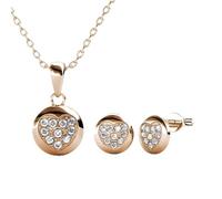 Mia Grace Jewellery Heart Pendant and Earrings Set, Rhodium Plated Alloy with Austrian Crystals, 40cm Extendable Chain, Lobster Clasp Gift Pouch & Message Card Options (Rose Gold, Happy Birthday)