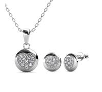 Mia Grace Jewellery Heart Pendant and Earrings Set, Rhodium Plated Alloy with Austrian Crystals, 40cm Extendable Chain, Lobster Clasp Gift Pouch & Message Card Options (Silver, Happy Birthday)