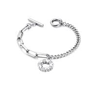 Mia Grace Jewellery Love Heart Toggle Chain Bracelet with Crystal Charm, 20cm Length, Available in Silver, Rose Gold, or Gold, Toggle Clasp White Gift Pouch (Silver, Someone Special)