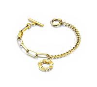 Mia Grace Jewellery Love Heart Toggle Chain Bracelet with Crystal Charm, 20cm Length, Available in Silver, Rose Gold, or Gold, Toggle Clasp White Gift Box & Bag (Gold, Someone Special)