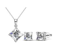 Mia Grace Jewellery MGJ™ Crystal Pendant & Earring Set for Women | Hypoallergenic Necklace with 10mm Charm | Available in Silver & Rose Gold | Includes Gift Box & Bag (Silver)