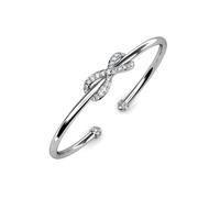 Mia Grace Jewellery MGJ™ Infinity Knot Cuff Bangle Bracelet with Austrian Crystals, Brass, Rose Gold & White Gold Plated, Readi to Gift White Pouch (Silver, Happy Anniversary)
