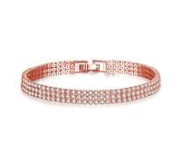 Mia Grace Jewellery Three Row Pave Bracelet, Rhodium Plated Alloy with Austrian Crystals, 7.5cm Diameter with Clip Lock Clasp with White Gift Box & Bag (Rose Gold, Happy Anniversary Card)