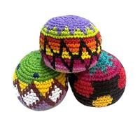 Mia Jewel Shop - Footbag Sack for Kick Ball | Assorted Foot Bag Crochet Hacky for Adults | Juggling Balls for Beginners | Multicolored Geometric Pattern | Handmade Guatemalan Crafts (Set of 3)