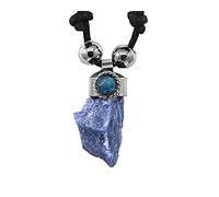 Mia Jewel Shop Natural Raw Rough Healing Gemstone Crystal Pendant Silver Metal Chrysocolla Adjustable Necklace - Womens Fashion Handmade Jewelry Boho Accessories, One Size, Stone