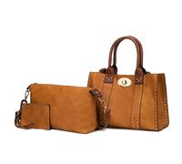 Mia K Collection 3-PC Set, Studded Tote Bag for Women, Pouch Handbag, Wristlet Purse, Crossbody Shoulder Strap PU Leather, Elissa Mustard-brown, L