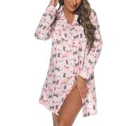 MIA LUCCE Long Sleeve Nightdresses for Women UK Checked Womens Nightdresses, Button Up Ladies Nightwear Women's Nightwear Soft Checked Flannel Nighties(X-Large,Pink Cat)