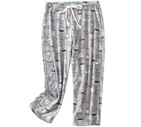 MIA LUCCE Pyjama Bottoms Womens Capri Cropped Pyjamas for Women Stretch Drawstring Soft Pj Bottoms Soft Lounge Sleepwear(Grey Coffee Cup,M)