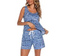 MIA LUCCE Pyjamas for Women Sleeveless Cotton 2-Piece Ladies Short Pyjamas Sets Soft Comfortable Women's Nightwear Printed Loungewear Sleepwear for Home Daily Wear Sizes M-XXL