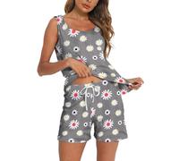 MIA LUCCE Pyjamas for Women Sleeveless Cotton 2-Piece Ladies Short Pyjamas Sets Soft Comfortable Women's Nightwear Printed Loungewear Sleepwear for Home Daily Wear Sizes M-XXL