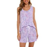 MIA LUCCE Pyjamas for Women Sleeveless Cotton 2-Piece Ladies Short Pyjamas Sets Soft Comfortable Women's Nightwear Printed Loungewear Sleepwear for Home Daily Wear Sizes M-XXL