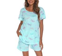 MIA LUCCE Pyjamas for Women Womens Short Pyjamas Set Printed Cotton Women's Nightwear 2 Piece Short Sleeve Casual Home Sleepwear Pjs with Pockets UK Sizes S-XXL
