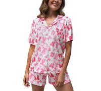MIA LUCCE Womens Pyjama Sets 2 Piece Soft Cotton Short Sleeve Button Down Sleepwear Loungewear with Pockets Nightwear PJs Sizes S to XXL