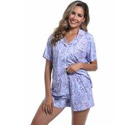 MIA LUCCE Womens Pyjama Sets 2 Piece Soft Cotton Short Sleeve Button Down Sleepwear Loungewear with Pockets Nightwear PJs Sizes S to XXL