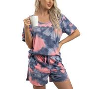 MIA LUCCE Women's Pyjama Sets Short Sleeve Summer Pjs Set Cotton Printed Loungewear Short Sleeve Sleepwear with Pockets S-XXL