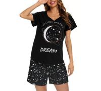 MIA LUCCE Women's Pyjama Sets Short Sleeve Summer Pjs Set Cotton Printed Loungewear Short Sleeve Sleepwear with Pockets S-XXL