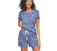 MIA LUCCE Women's Pyjama Sets Short Sleeve Summer Pjs Set Cotton Printed Loungewear Short Sleeve Sleepwear with Pockets S-XXL