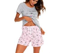 MIA LUCCE Women's Pyjama Sets Short Sleeve Summer Pjs Set Cotton Printed Loungewear Short Sleeve Sleepwear with Pockets S-XXL