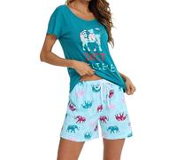 MIA LUCCE Women's Pyjama Sets Short Sleeve Summer Pjs Set Cotton Printed Loungewear Short Sleeve Sleepwear with Pockets S-XXL